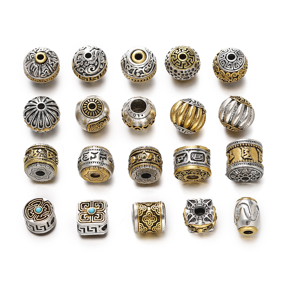 

5pcs/lot Round Cylinder Nepalese Buddhist Tibetan Silver/Gold Color Metal Loose Beads For Jewelry Making DIY Bracelet