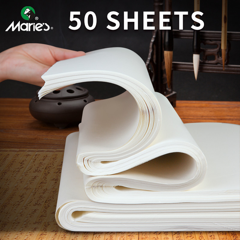 

50 Sheets Marie's Rice Paper,Sheng (Raw) Xuan for Sumi & Oriental Painting,Ink Drawing,Chinese Calligraphy,Watercolors