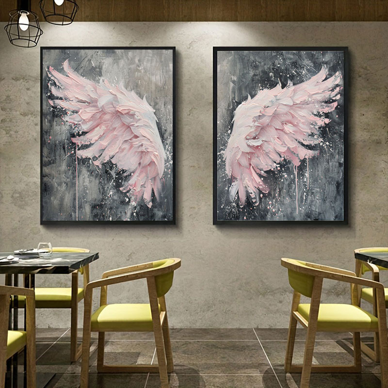 

2pcs/set 2D Pink Angel Wings Wall Arts, Grey Abstract Painting Design, Canvas Posters, Home decor Wall Pictures, Gilrs Gift