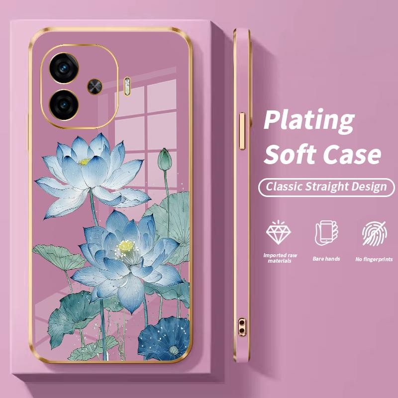 Soft Case For IQOO Z9 5G Z9X 5G 13 5G Neo U5x Z6 5G Z7i Z7x Deluxe Blue Lotus Slikon Laser Carved Pl