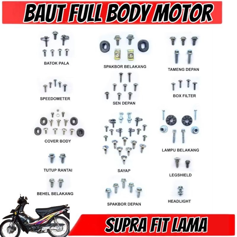 COD Baut Body Supra fit lama / Baut Body Supra Fit lama Full set - MURAH