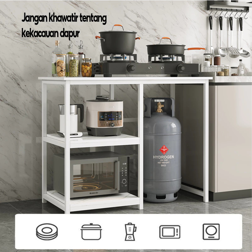 Brozeg Meja Kompor Gas 2 Tungku Rak Bawah 3 Susun Meja Dapur Stainless Tempat Penyimpananlqmmd