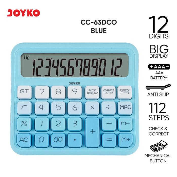 

JOYKO Calculator Kalkulator Aesthetic CC-63DCO 12 Digits Check & Correct - Blue