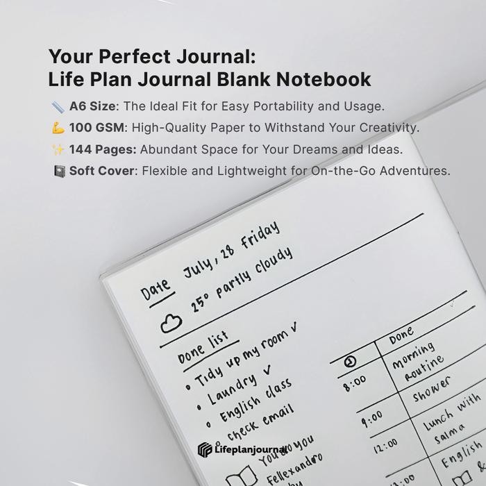 

BLANK NOTEBOOK Life Plan Journal + FREE Transparent Sleeve - Snow White