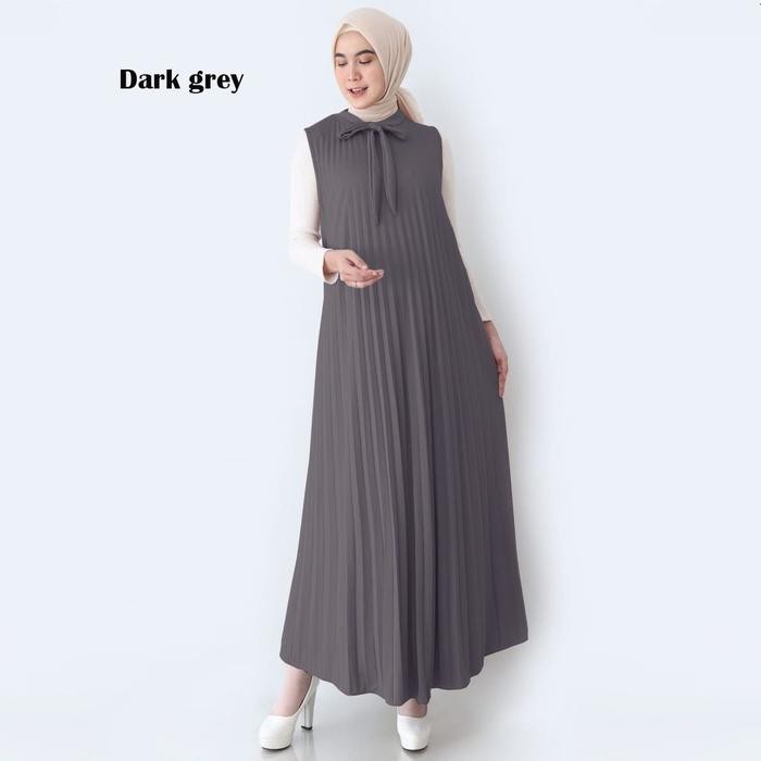 Baju Gamis Wanita Plisket Maxy Lengan Buntung / Tanpa Lengan Kensi - DARK GREY