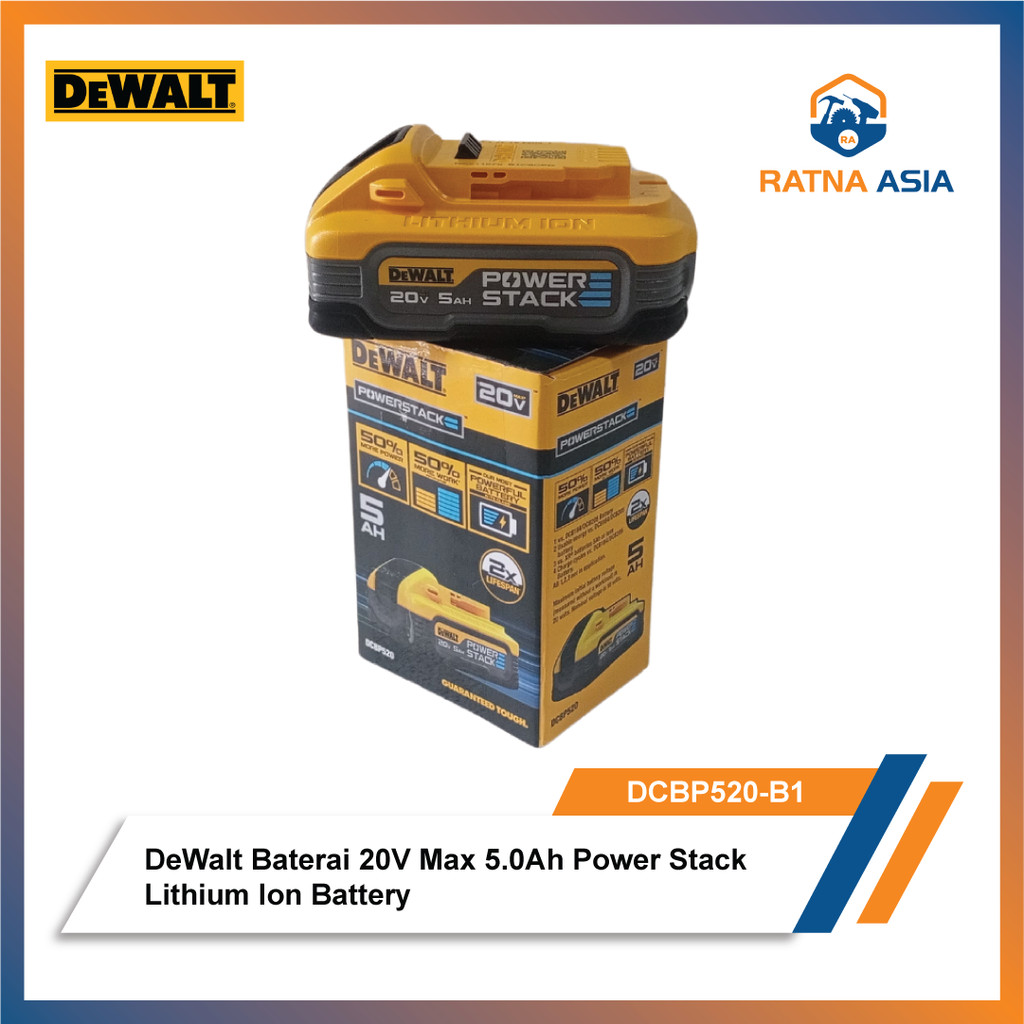 Dewalt Baterai DCBP520-B1 Powerstack 20V Max 5.0Ah Power Stack Lithium Ion Battery Dewalt DCBP520