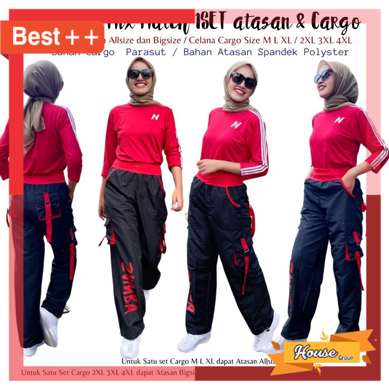 Termurah Baju Olahraga Keren Premium Bahan Bagus / Setelan Senam 1Set Mix Match Atasan N Petir merah