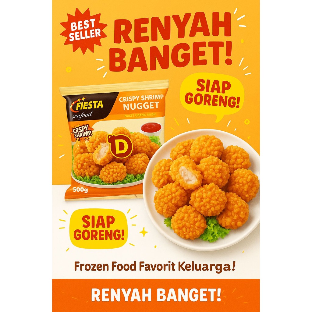 

Nugget Fiesta Shrimp Crispy 450gr Naget udang krispi renyah lezat siap di goreng