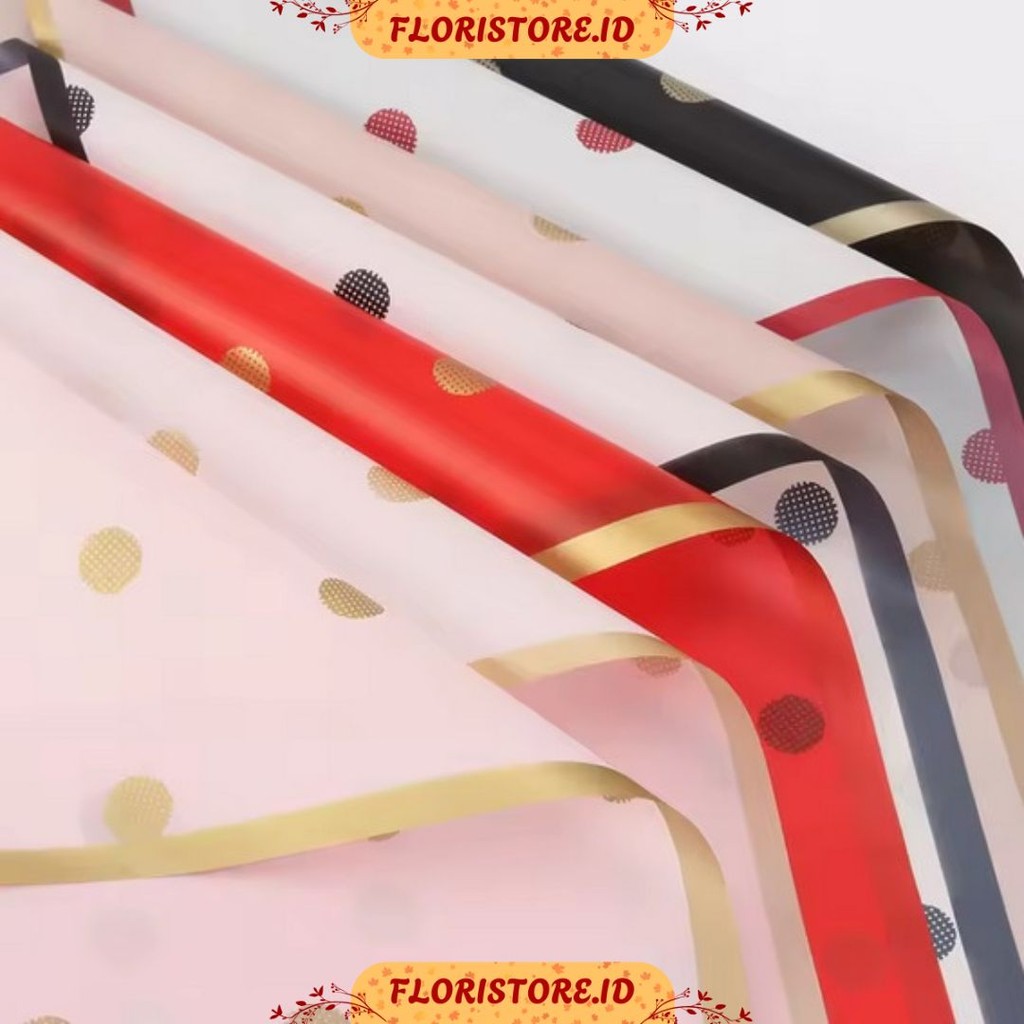 

GOLD BORDER DOT PAPER / CELLOPHANE / FLORIST PAPER / KERTAS BUKET BUNGA / WRAPPING WRAPPER