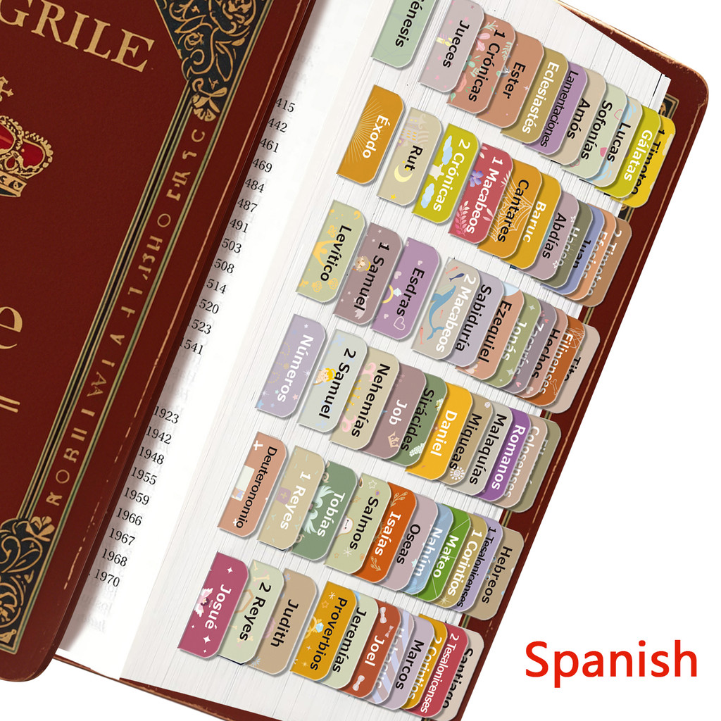 

75pcs Spanish Laminated Bible Tabs, pestañas para biblia en español, Reposition Large Print Stickers, Easy to Read and Apply Bib
