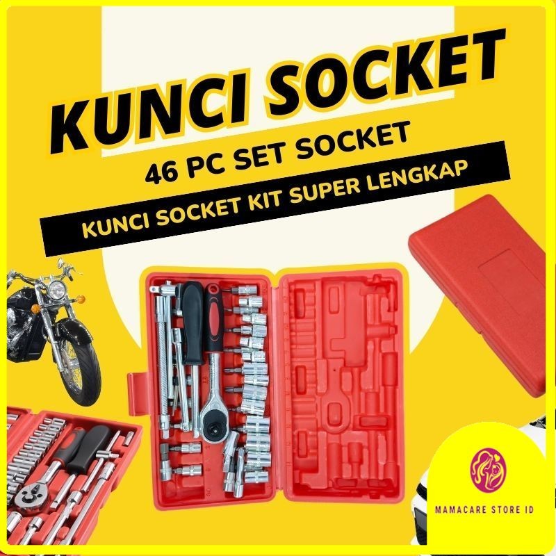 Kunci Socket 46 in 1 Set Sok Kunci Shock Pas Ring Perbaikan Motor Mobil Lengkap Alat Peralatan Perka