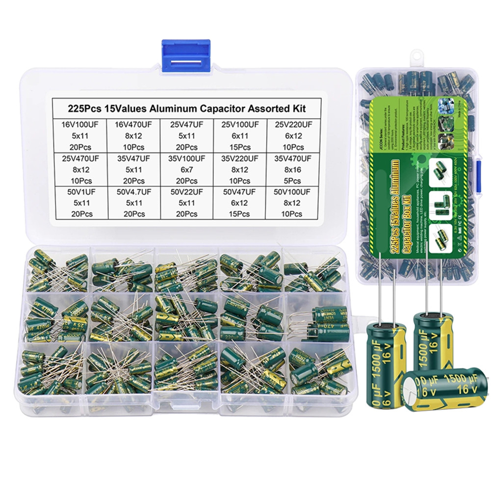 

15/24/36 Values 225/460/925Pcs Variable Capacitors Assorted Kit High Frequency Low ESR Aluminum Capacitors Set for DIY Projects
