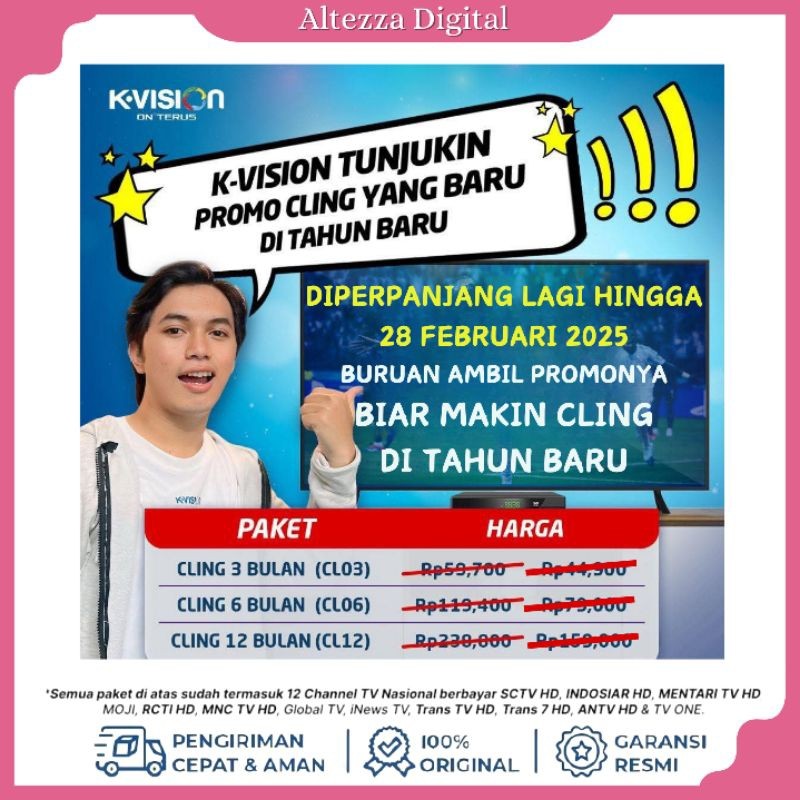 NEW Tv Voucher Paket Cling K-VISION 1Tahun Atau 12Bulan Bromo C2000 K2000 Optus Gardiner Lgsatstar D