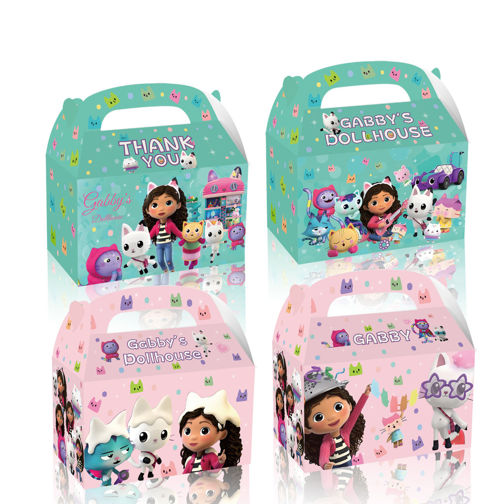 

4/48Pcs Cartoon Gabby Dollhouse Cats Party Paper Candy Box Supplies Baby Shower Kids Girls Birthday Party Gift Box Decoration