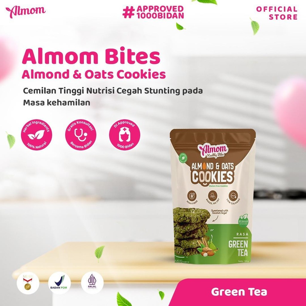 

Almom Cookies Green Tea - Sehatnya Almond dan Oats dalam Camilan Nikmat | Direkomendasikan Untuk bumil busui | Camilan untuk Ibu Hamil - Ibu Menyusui