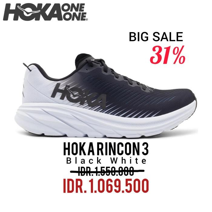 SEPATU RUNNING HOKA RINCON 3 BLACK WHITE UNISEX 100% ORIGINAL BNIB / SEPATU SNEAKERS PRIA DAN WANITA