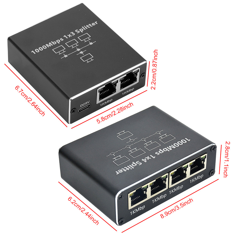 Ethernet Splitter 1 To 3/4 Gigabit Network Splitter RJ45 Ethernet Splitter Adapter for PC Laptop Rou