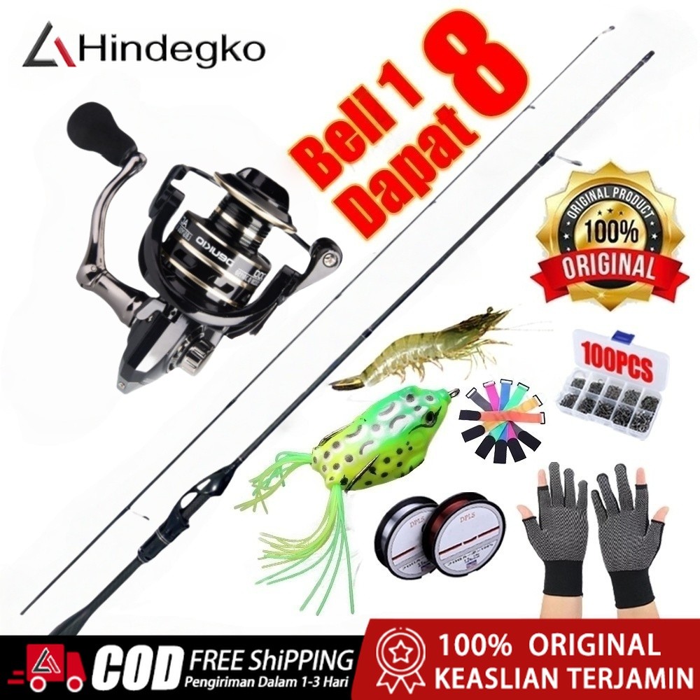 Hindegko 8pcs Set Joran Pancing Spinning & Casting 1.65M/1.80M/2.0M Gagang Karbon Joran Casting Deng