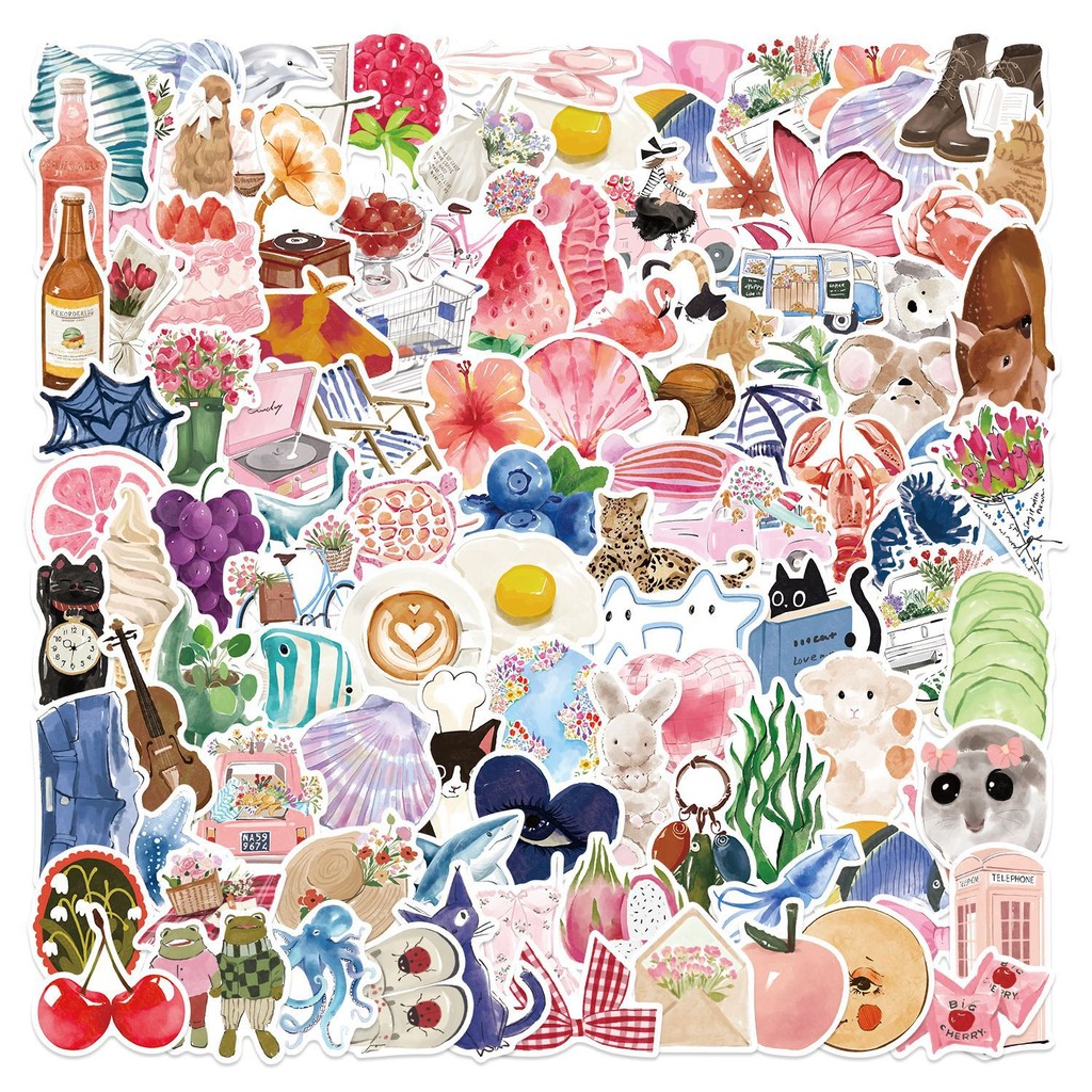 

50/100pcs Watercolor Diary Graffiti Stickers DIY Phone Guitar Laptop Notebook Suitcase Water Cup Waterproof Sticker Kids Toys