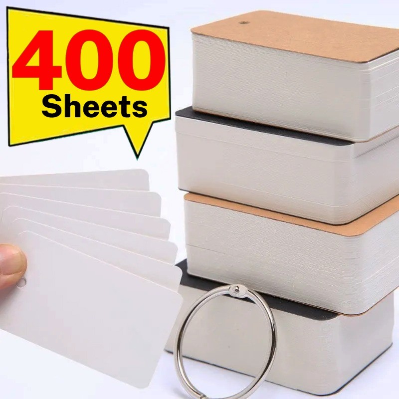 

400/100Sheets Kraft Paper Blank Flashcards with Binder Rings Spiral Notepads Mini Notebooks Study Cards Book Kawaii Stationery