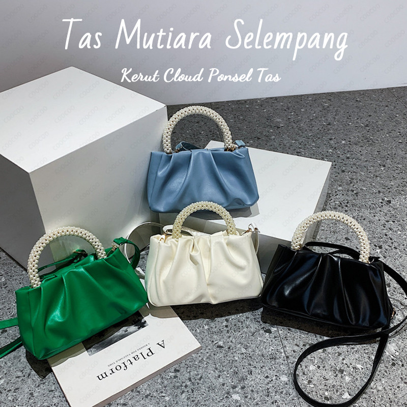 Mutiara Wanita Selempang Tas Selempang Mutiara Wanita Mini Model Kerut Selempang Hand Bag/Versi Kore