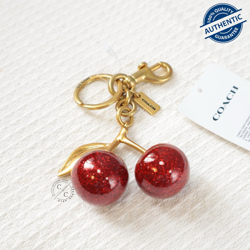 (READY) Coach Cherry Bag Charm In Gold Red Keychain