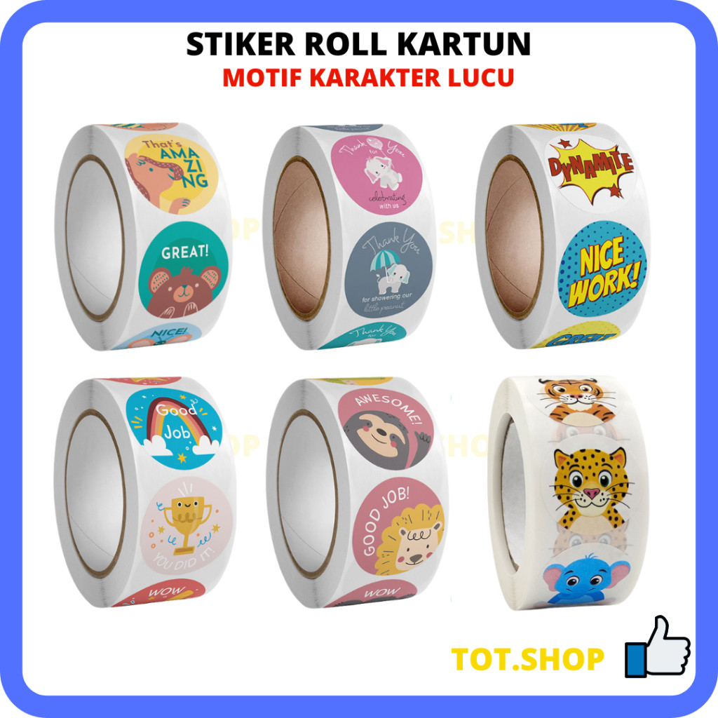 

[Min 5] 1 Roll Isi -+500pcs Label stiker kartun lucu /stiker hadiah bulat inspirasional anak-anak / stiker/ stiker anak anak/ sticker