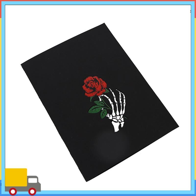 

Versatile-3D Halloween Greeting Card Festival Party Invitation Holiday Postcard Gift Skeleton Skull Rose Horror Greeting Card