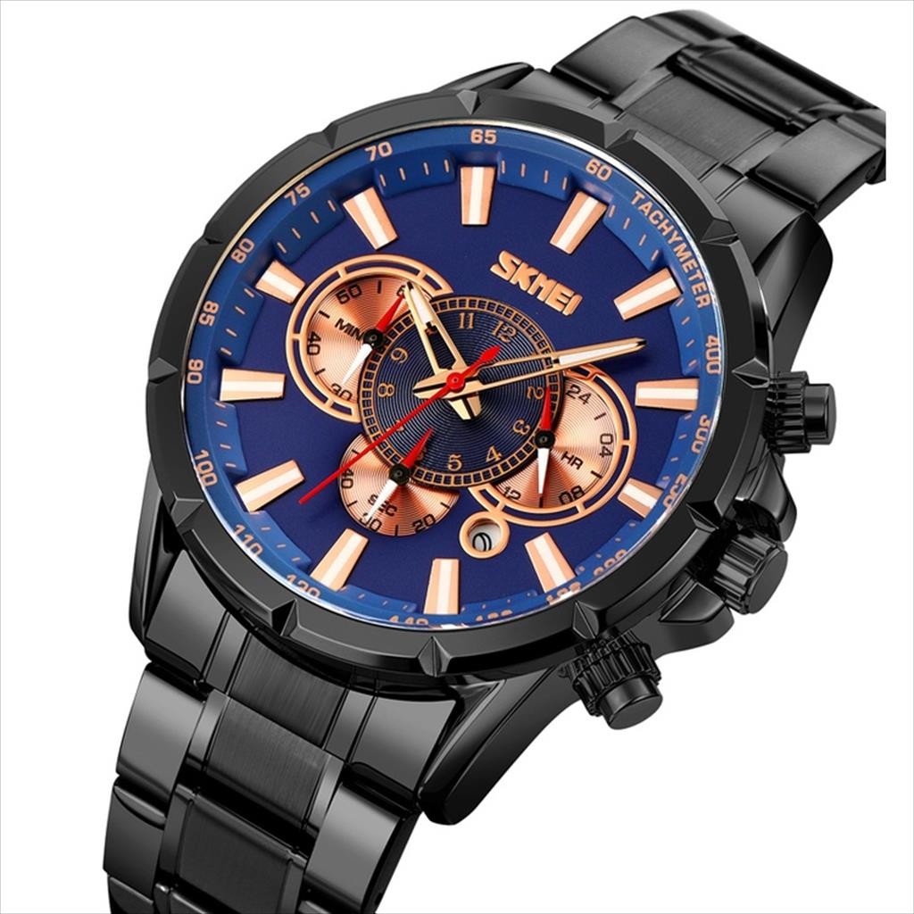 Jam Tangan Analog Pria SKMEI 9241 Analog Date Chronograph Aktif Stainless Strap Original SKMEI