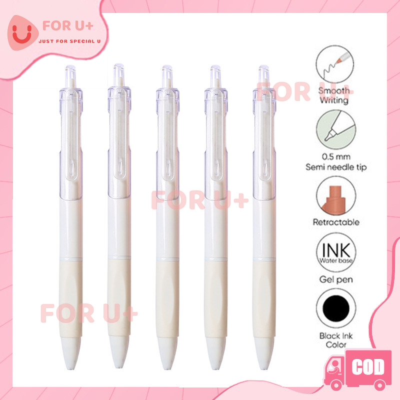 

10Pcs Gel Pen Hitam / Pulpen Cepat Kering / Pena Tanda Tangan / Pulpen Minimalis Warna Putih