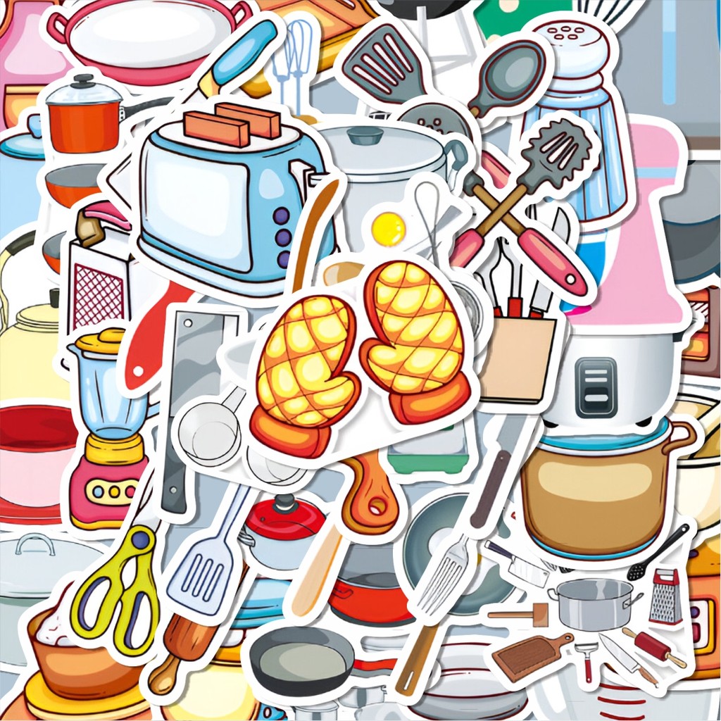 

100PCS Lucu Stiker Kitchen Set Tool [Alat Set Dapur] Stiker Aesthetic Stiker Anti Air Stikers Berperekat Waterproof sticker decal buat Motor Helm Buku Journal Koper Casing HP Laptop Botol Minum Hadiah anak