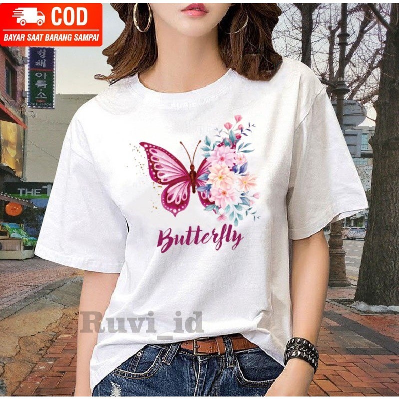 shopRuvi_id-KAOS DISTRO WANITA / BELI 3 GRATIS HEADSET EXTRA BAS / KAOS WANITA BUTTERFLY / BAJU WANI