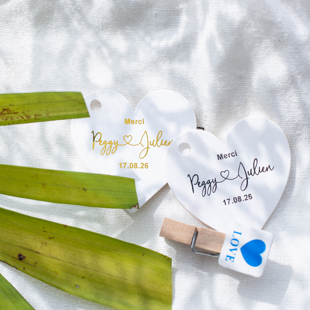 

45x45mm Personalized Card Gold Logo Heart tags Garment Accessories Wedding Invitations Hang Tags For Handmade Items