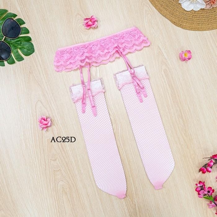 One Set Pengait Stocking + Stocking Lace Seamles Soft Pink AC25D