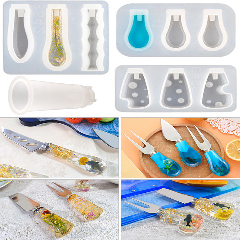 

DM347 Knife Fork Handle Crystal Epoxy Resin Mold Cutlery Making Silicone Mould For DIY Craft Home and Kitchen Decor