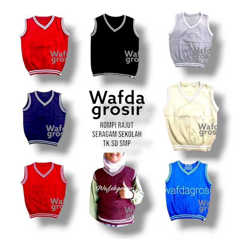 azamtea2STOREVest/rompi rajut seragam sekolah anak usia 1-15 tahun vneck/Rompi seragam sekolah TK SD