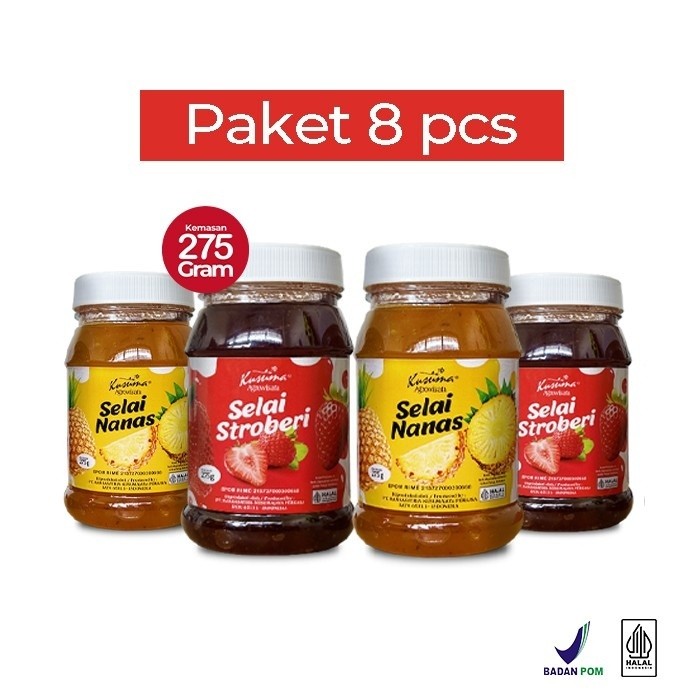 

Kusuma Agrowisata Selai Strawberry & Selai Nanas 275 gr - Paket 8 Pcs