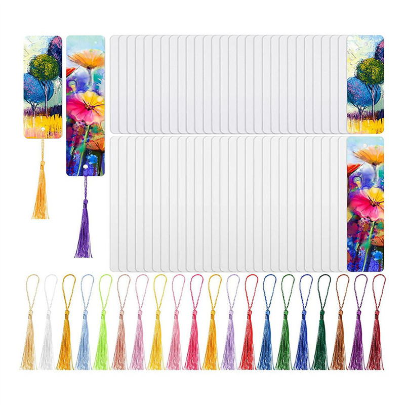 

ABKS-70 Pieces Sublimation Blank Bookmark, Heat Transfer Sublimation Bookmarks With Hole And 70 Pcs Colorful Tassels