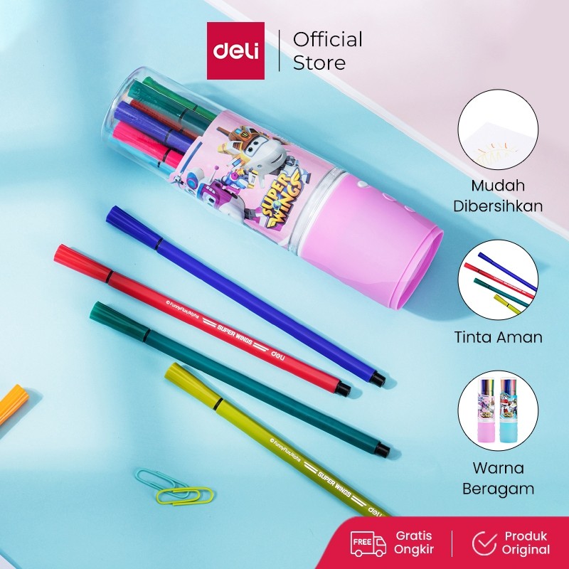 

Deli Super Wings Felt Pen / Spidol Warna 12/24 Warna Kemasan Tabung EC150-12 EC150-24