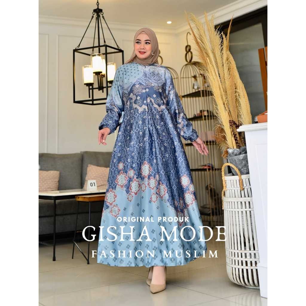Gamis BERLIIN Bahan Silk Premium Motif Bunga Premium Fashion Muslim Kekinian Murah Bisa Jumbo LD 110