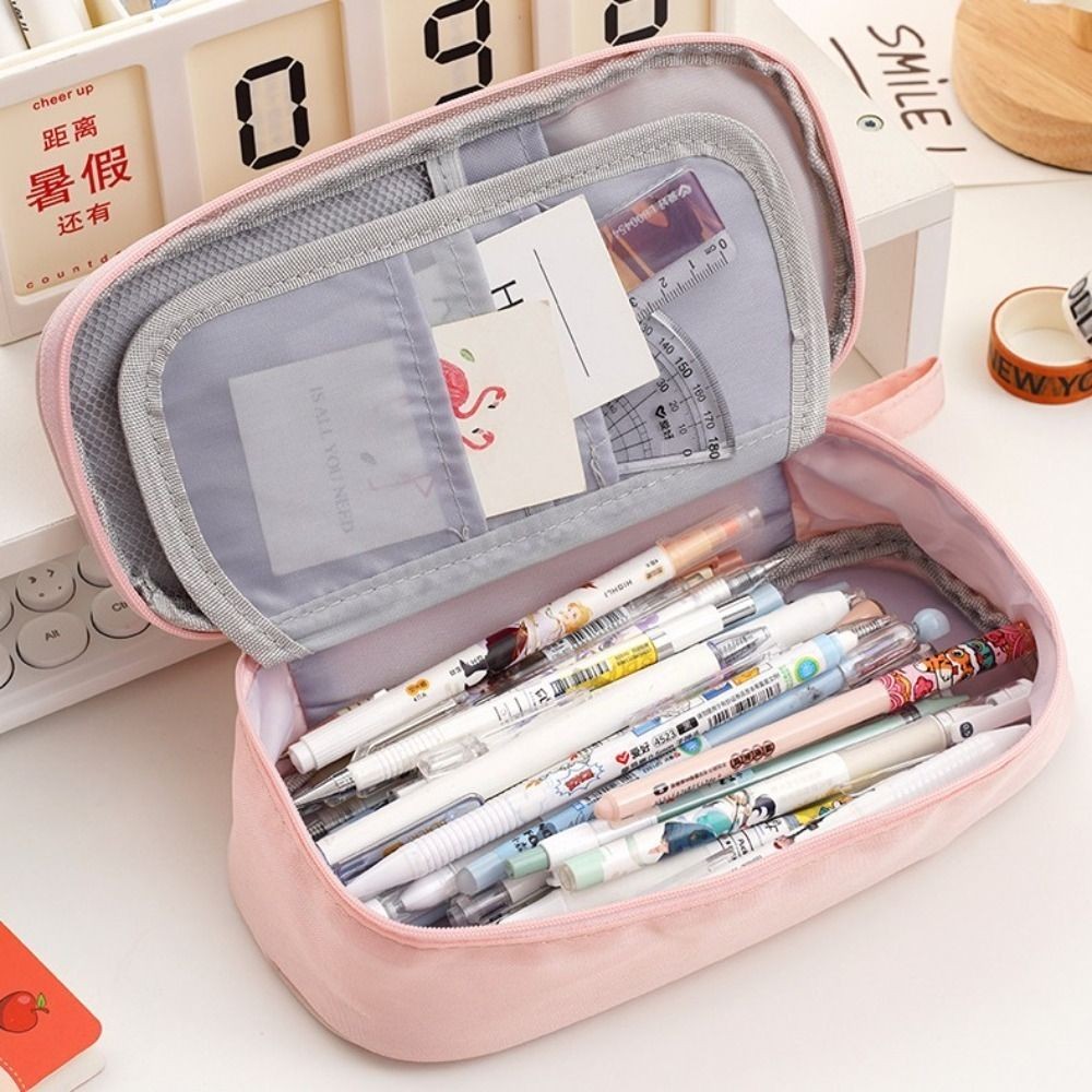 

Large Capacity Pencil Cases Grid Pocket Pen Slot Students Pen Bag Double Layer Multi-compartment Stationery Storage Pouch