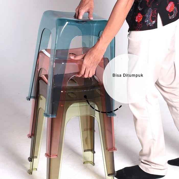 Olymplast – Kursi Bangku Bakso Baso Plastik Square Stool Crystal Tumpuk Bening Transparan - Biru