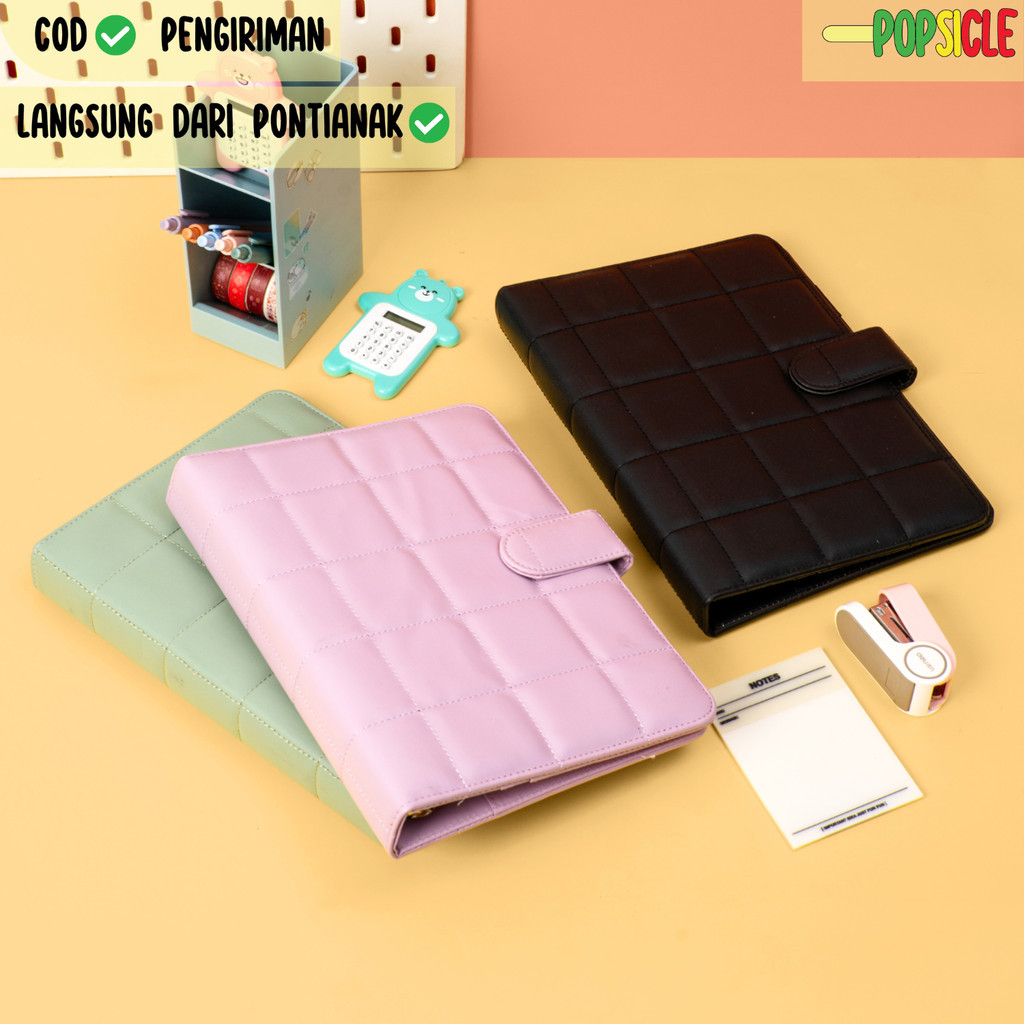 

Binder FLASHEE Polos Eksklusif A5 Puffy 20 Ring Buku Agenda Kulit Sintetis PU Leather Binder Polos A5
