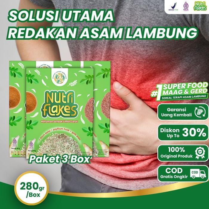 

3 Box Nutriflakes Minuman Sereal Umbi Garut Bantu Redakan Asam Lambung