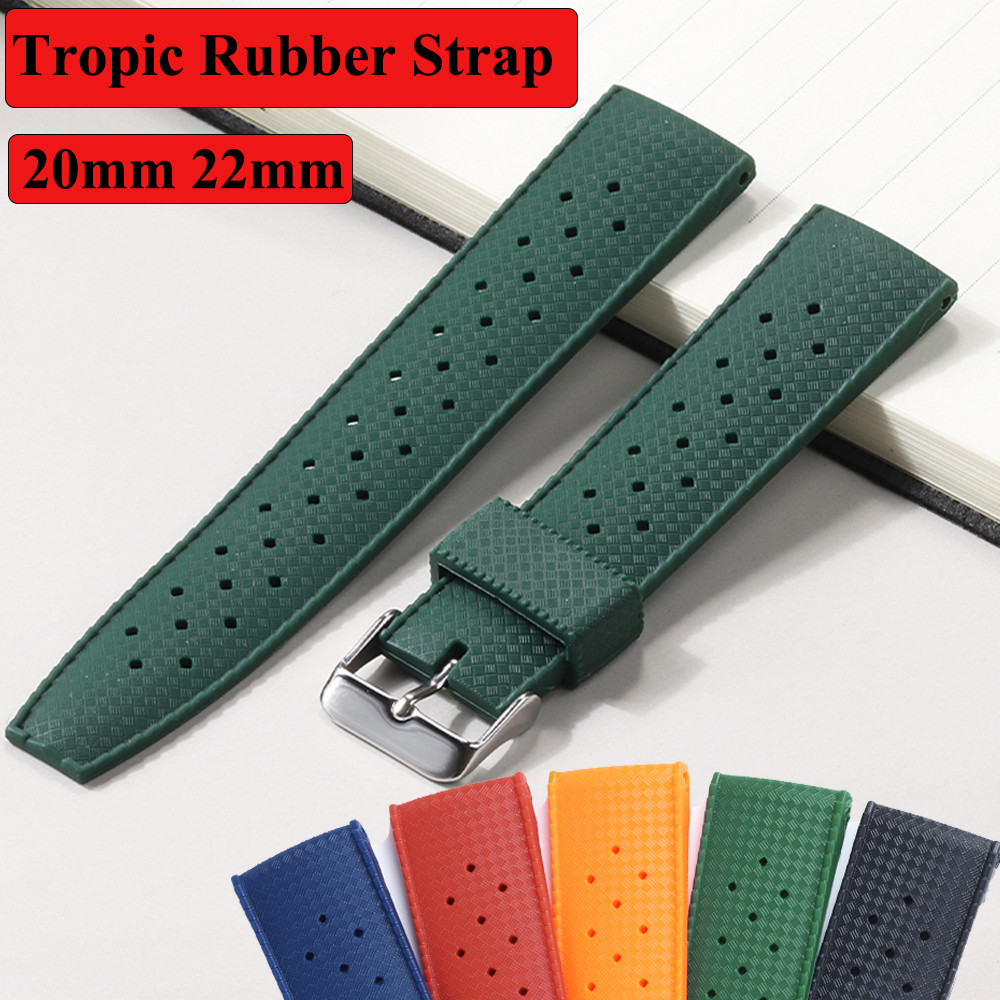 20mm 22mm Tropical Soft Sport Silicone Watch Band Rubber Strap for Oris for Seiko for Citizen Rubber