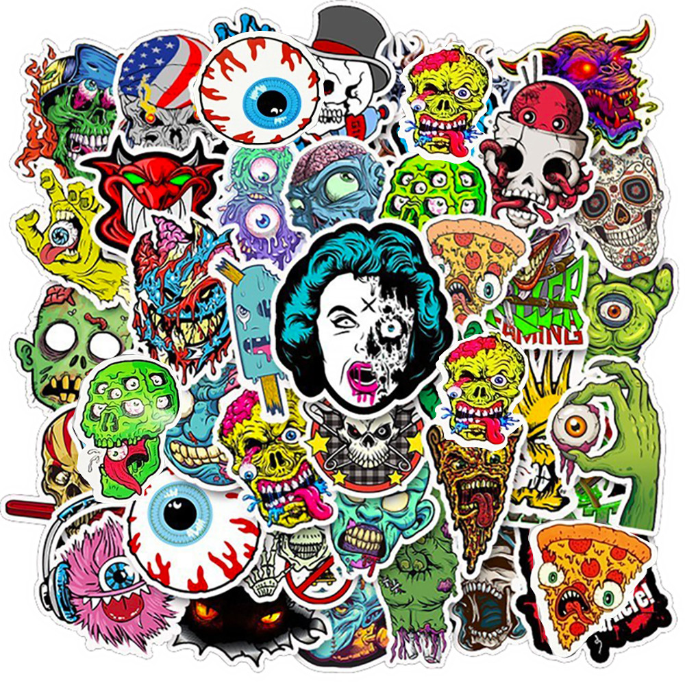 

10/30/50PCS Terror Series Skull Graffiti Stickers Guitar Laptop Skateboard Luggage Phone Bike Waterproof Cool Stickers Kid Toy
