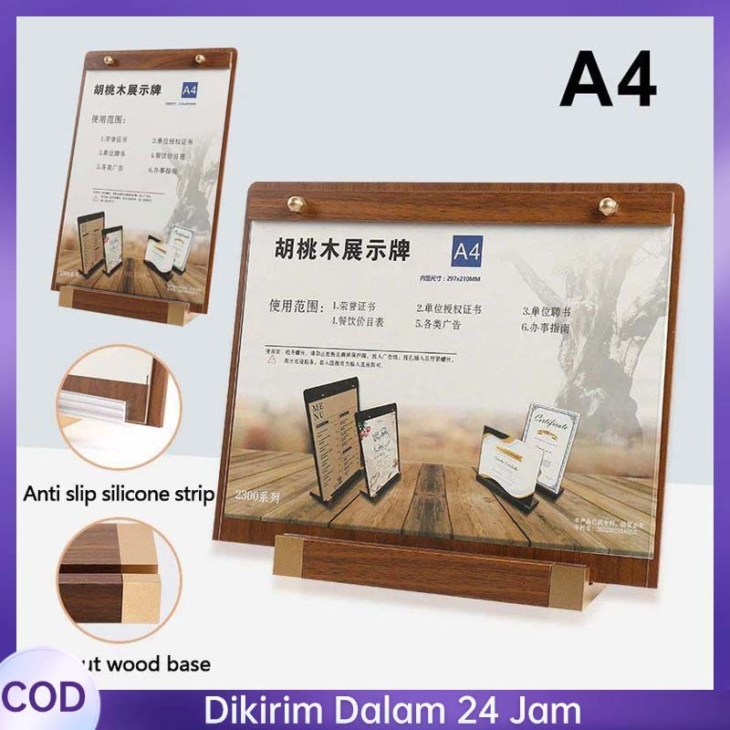 Stand Menu Menu Kayu Wood Sign Holder Stand Kalender Menu Holder Tempat Menu Berdiri