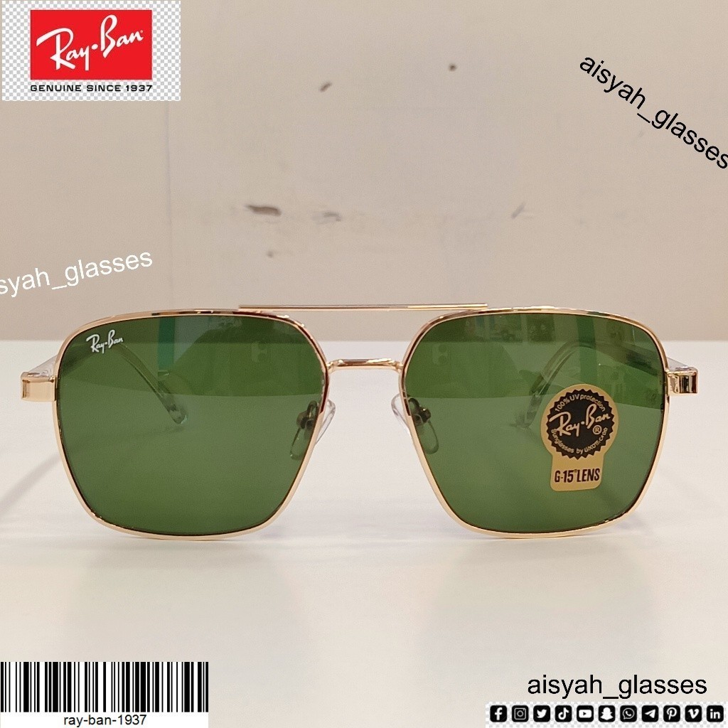 Kacamata Ray-Ban RB5658 NEW CARAVAN 919631 Emas Hijau Pria Wanita Vintage Sunglasses