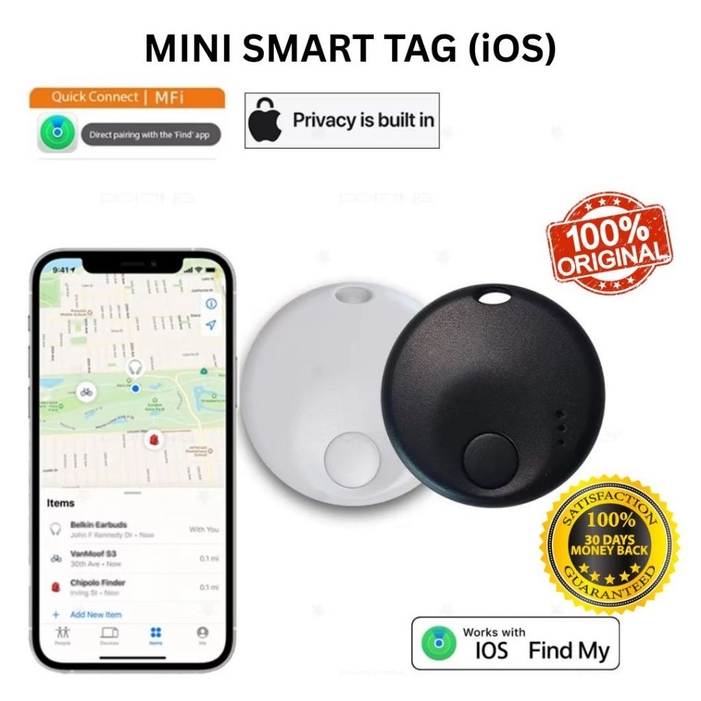 Mini Smart Tag, Bluetooth Luggage Tracker. Works with Apple Find My (iOS Only), Item Locator for Key