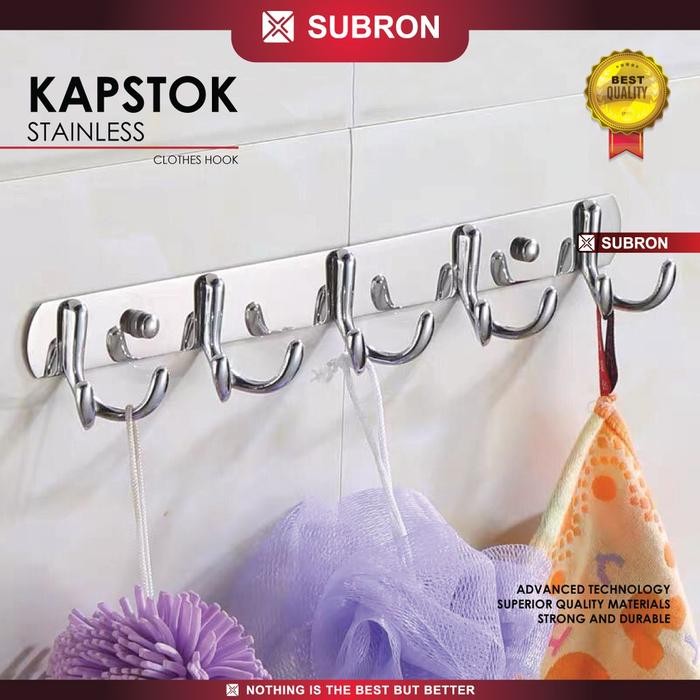 SUBRON Kapstok Hook Gantungan Baju Hanger Stainless Steel 5 Kait 5 Pilihan Model - D Subron